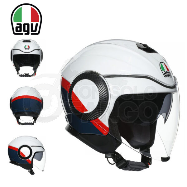 Casco Jet AGV ORBYT E2205 ORBYT BLOCK PEARL WHITE / EBONY / RED FLUO