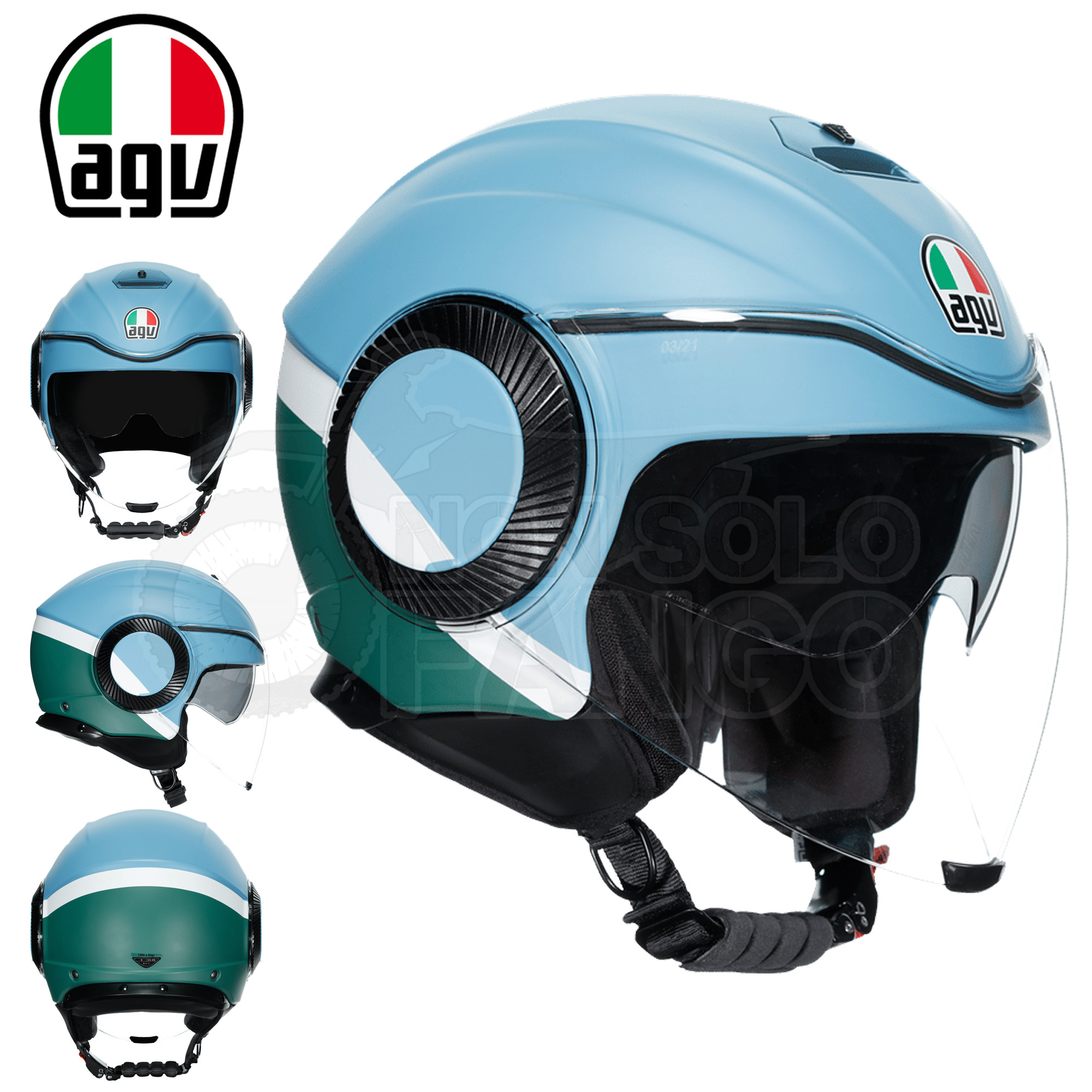 Casco Jet AGV ORBYT E2205 ORBYT BLOCK MATT IRON BLUE / GREEN / WHITE